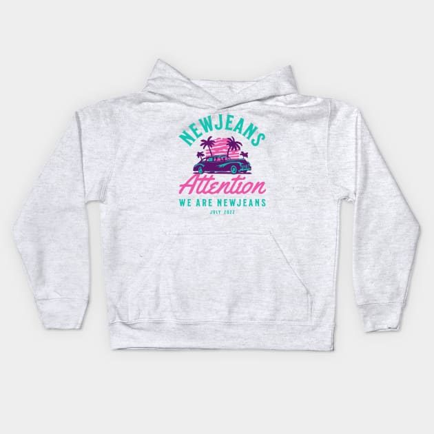 NewJeans attention car retro typography Morcaworks Kids Hoodie by Oricca